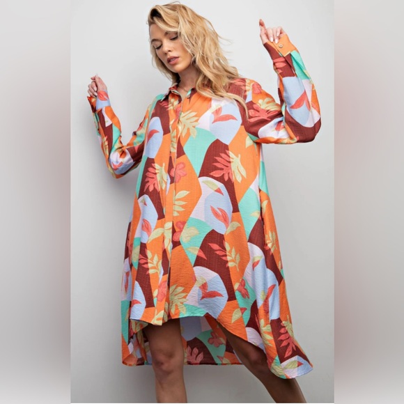 easel Dresses & Skirts - NWT- Last One! Easel Aqua Coffee Dress Bohemian Retro - Size 3X